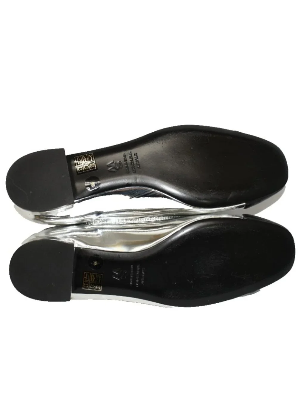 $600 STUART WEITZMAN EDEN STRAP FLAT BALLERINA LEATHER SILVER BLACK 9 B (PD1)